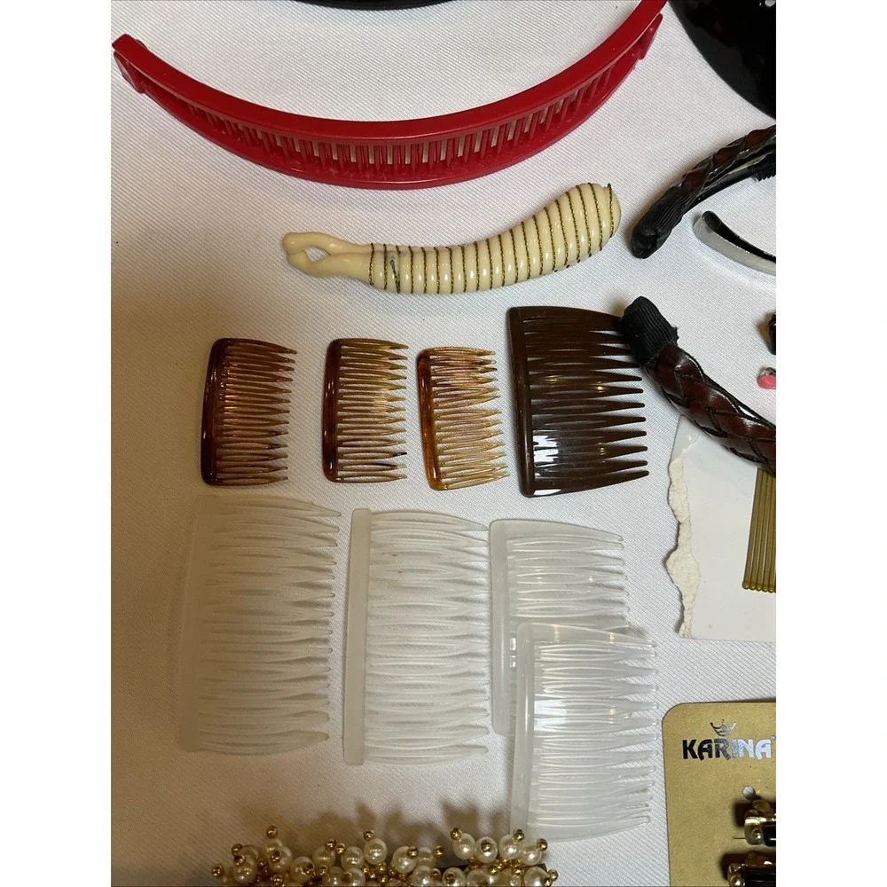 Vintage Hair Accessory Lot Of 24 Banana Clip Barrette Combs Pins Band Cincher